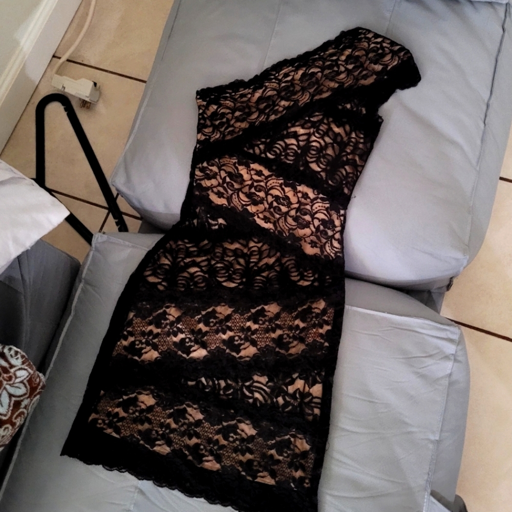 Black one shoulder  lace dress